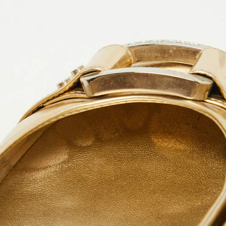 Pre Owned Jimmy Choo Gold Leather Buckle Ballet Flats Size 37.5