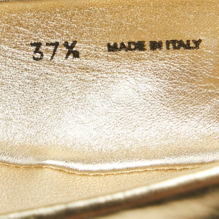 Pre Owned Jimmy Choo Gold Leather Buckle Ballet Flats Size 37.5