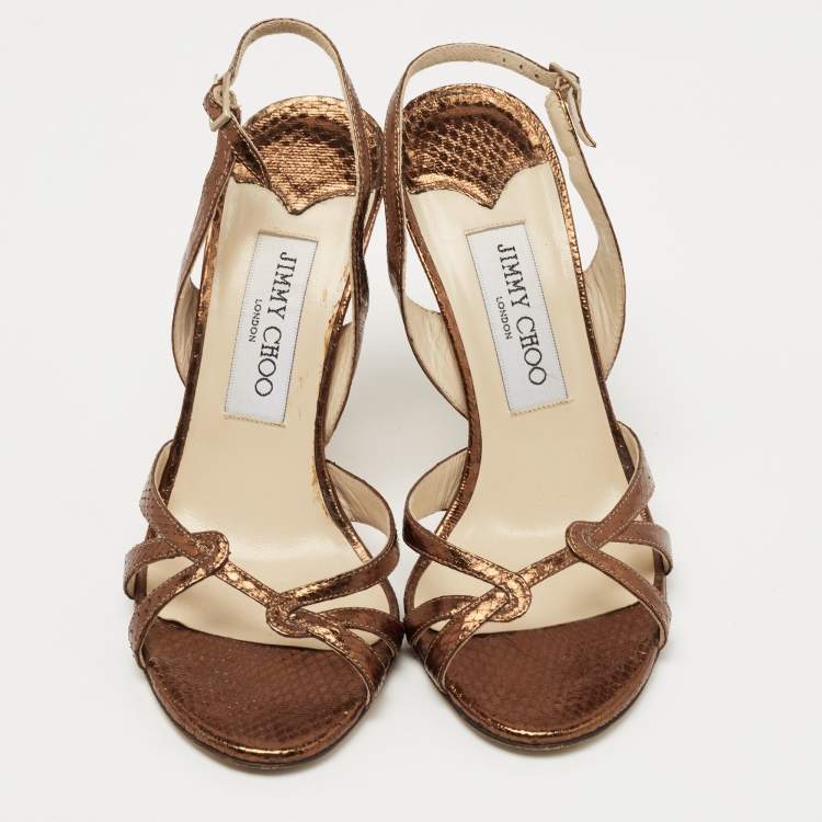 Pre Owned Jimmy Choo Metallic Snakeskin Embossed Leather Slingback Sandals Size 36.5