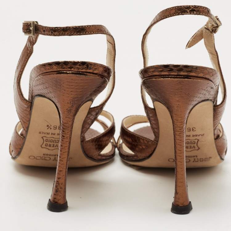 Pre Owned Jimmy Choo Metallic Snakeskin Embossed Leather Slingback Sandals Size 36.5