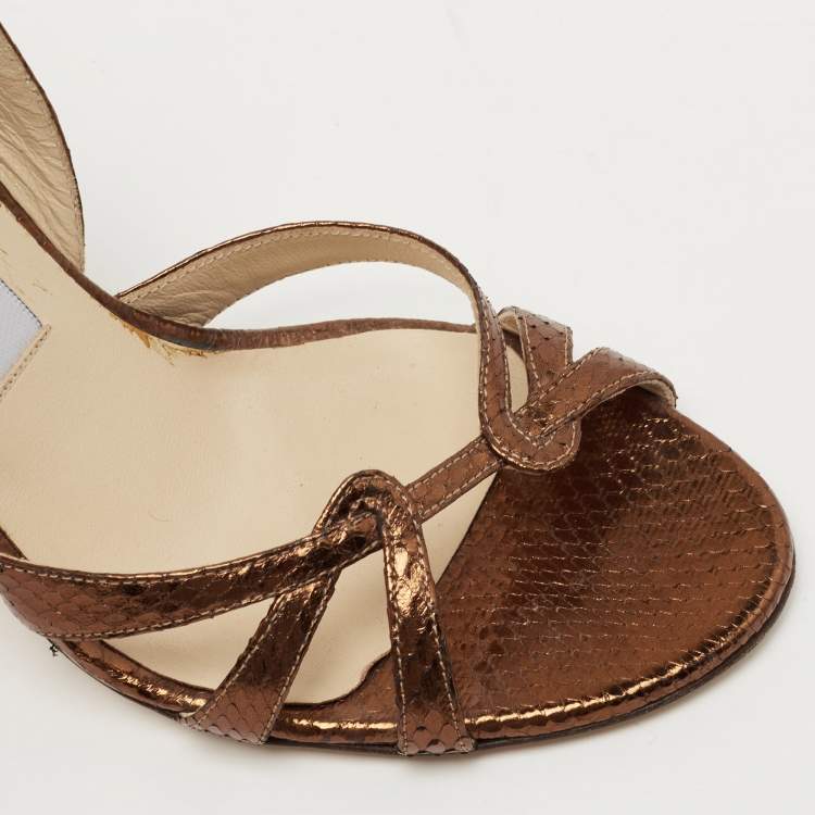Pre Owned Jimmy Choo Metallic Snakeskin Embossed Leather Slingback Sandals Size 36.5
