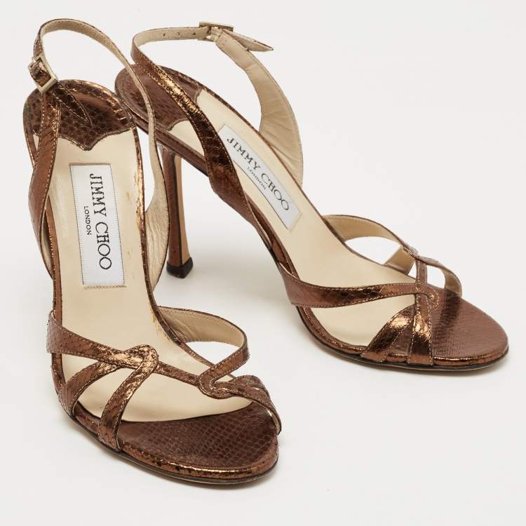 Pre Owned Jimmy Choo Metallic Snakeskin Embossed Leather Slingback Sandals Size 36.5