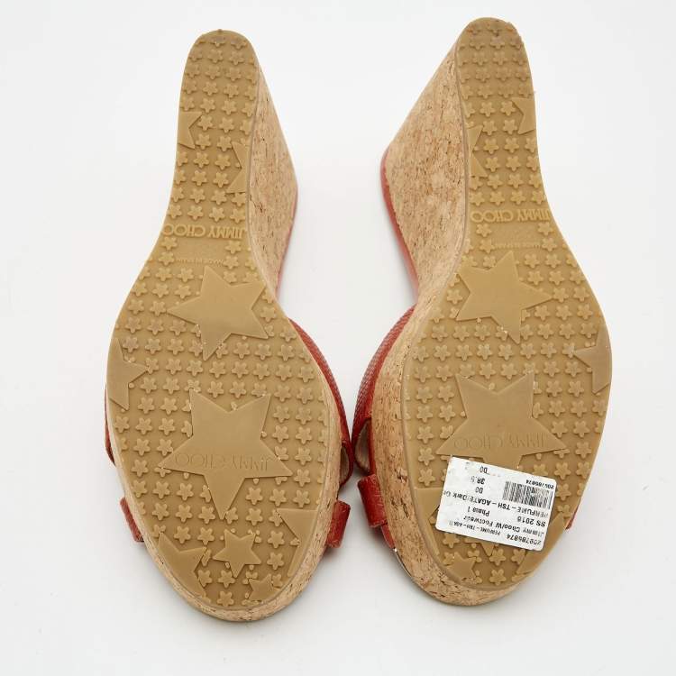 Pre Owned Jimmy Choo Orange Leather Prima Sandals Size 38.5