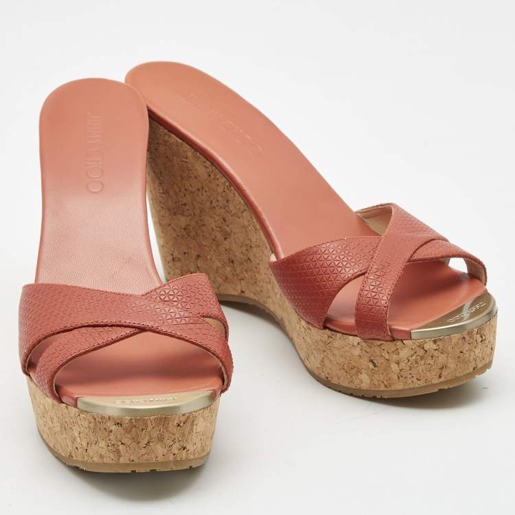 Pre Owned Jimmy Choo Orange Leather Prima Sandals Size 38.5