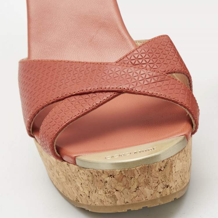 Pre Owned Jimmy Choo Orange Leather Prima Sandals Size 38.5