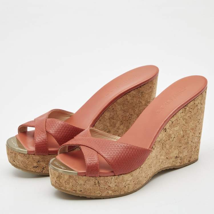 Pre Owned Jimmy Choo Orange Leather Prima Sandals Size 38.5