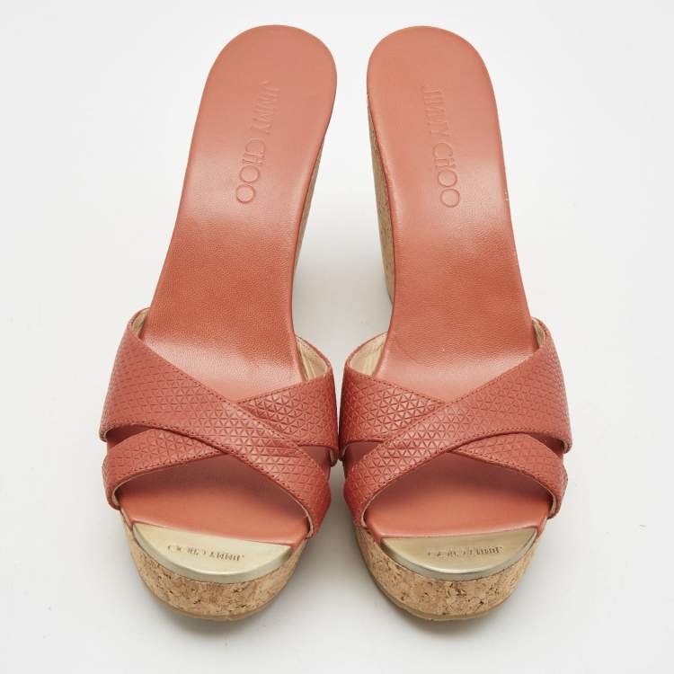 Pre Owned Jimmy Choo Orange Leather Prima Sandals Size 38.5