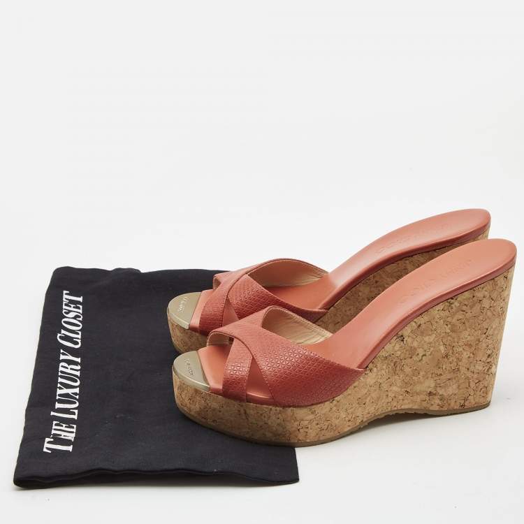 Pre Owned Jimmy Choo Orange Leather Prima Sandals Size 38.5