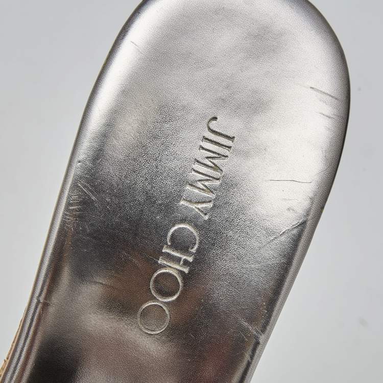 Pre Owned Jimmy Choo Silver Leather Prima Wedge Sandals Size 38.5