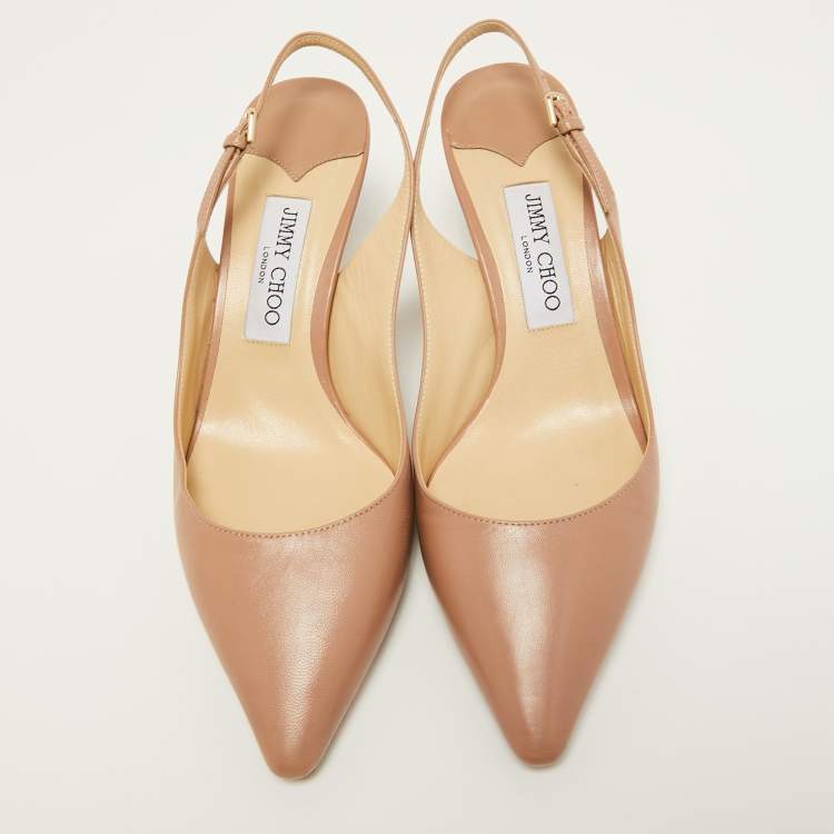 مملوكة مسبقًا Jimmy Choo Beige Leather Erin Slingback Pumps Size 39.5