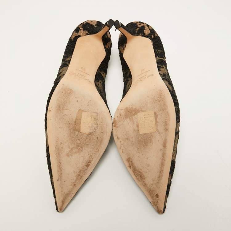 Pre Owned Jimmy Choo Black/Beige Mesh and Satin Abel Pumps Size 39