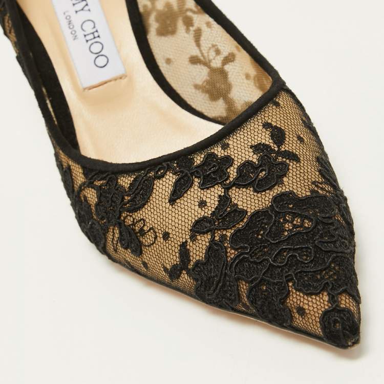 Pre Owned Jimmy Choo Black/Beige Mesh and Satin Abel Pumps Size 39