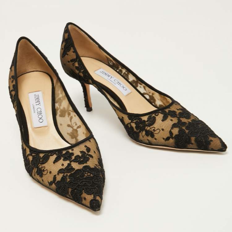 Pre Owned Jimmy Choo Black/Beige Mesh and Satin Abel Pumps Size 39