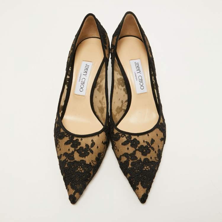 Pre Owned Jimmy Choo Black/Beige Mesh and Satin Abel Pumps Size 39