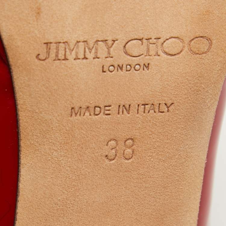 Pre Owned Jimmy Choo Red Patent Leather Luna Pumps Size 38