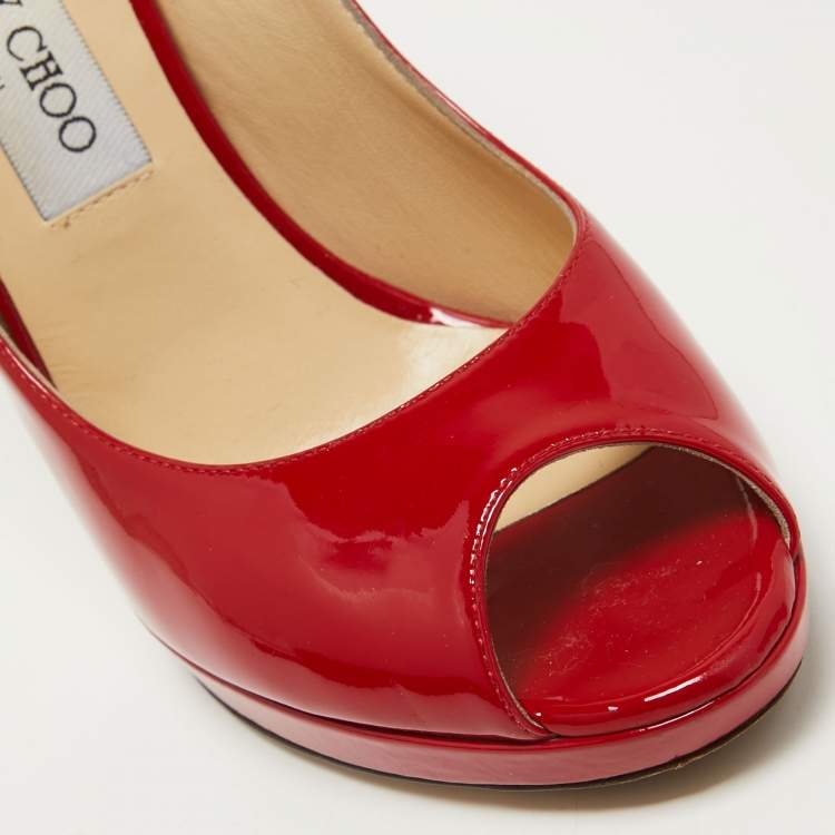 Pre Owned Jimmy Choo Red Patent Leather Luna Pumps Size 38