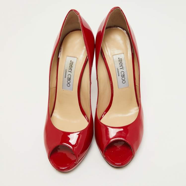 Pre Owned Jimmy Choo Red Patent Leather Luna Pumps Size 38