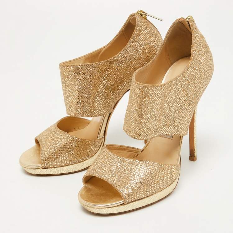 Pre Owned Jimmy Choo Gold Glitter Private Platform Sandals Size 37