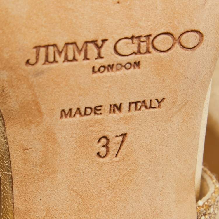 Pre Owned Jimmy Choo Gold Glitter Private Platform Sandals Size 37