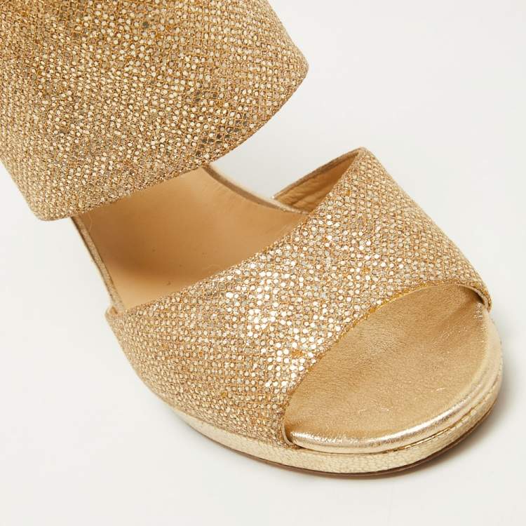 Pre Owned Jimmy Choo Gold Glitter Private Platform Sandals Size 37