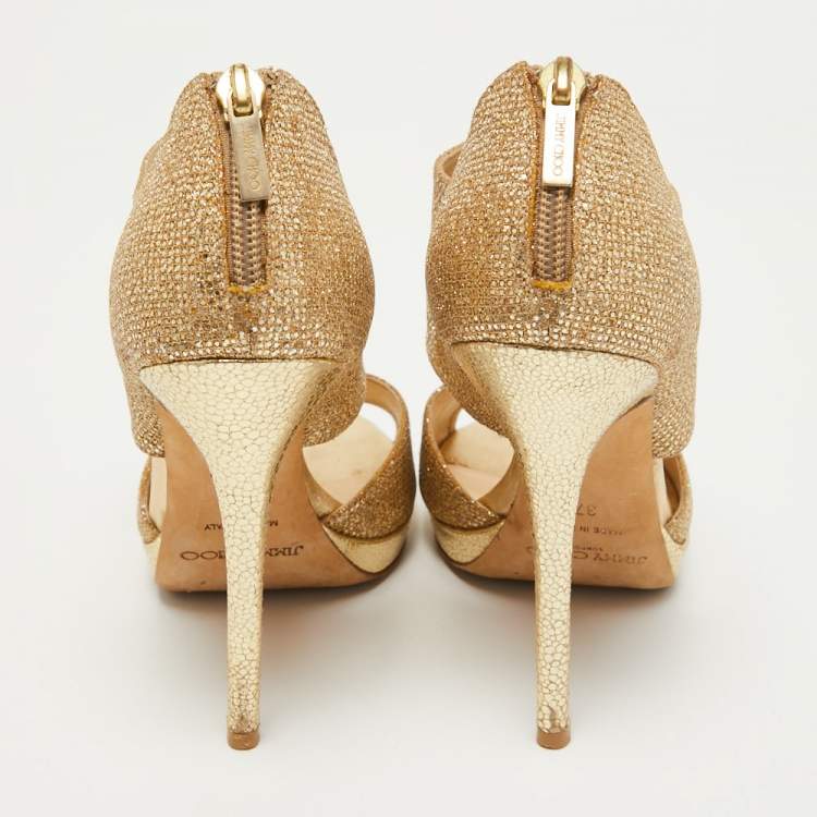 Pre Owned Jimmy Choo Gold Glitter Private Platform Sandals Size 37