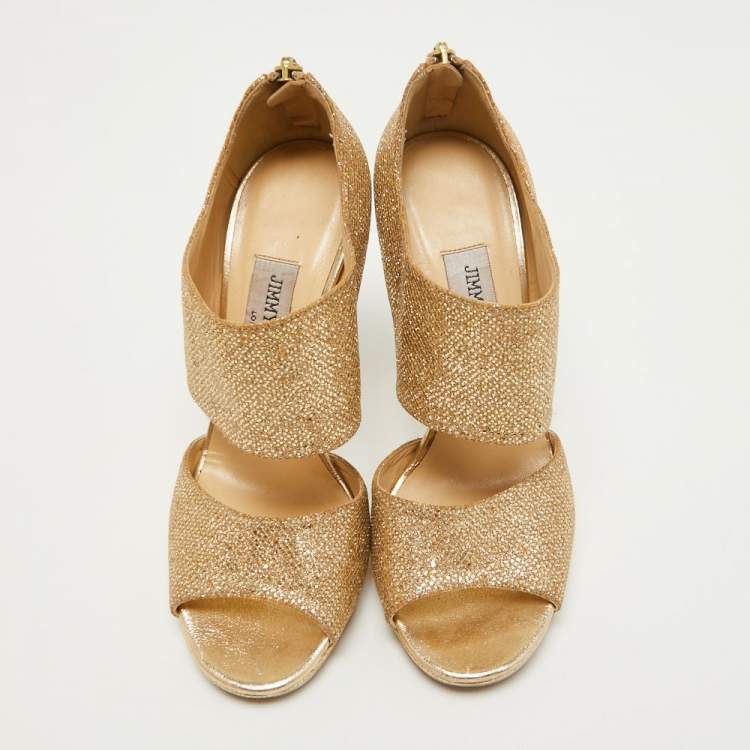 Pre Owned Jimmy Choo Gold Glitter Private Platform Sandals Size 37