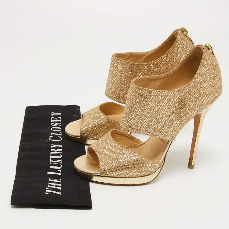 Pre Owned Jimmy Choo Gold Glitter Private Platform Sandals Size 37