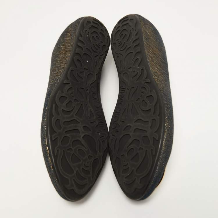 Pre Owned Jimmy Choo Navy Blue Canvas Ballet Flats Size 38.5