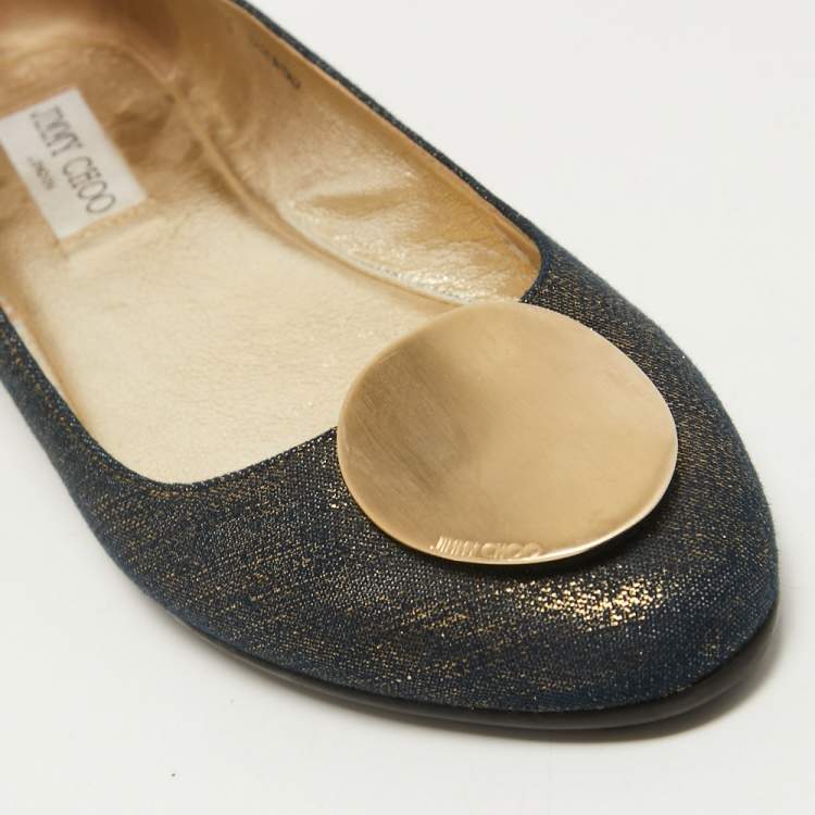 Pre Owned Jimmy Choo Navy Blue Canvas Ballet Flats Size 38.5