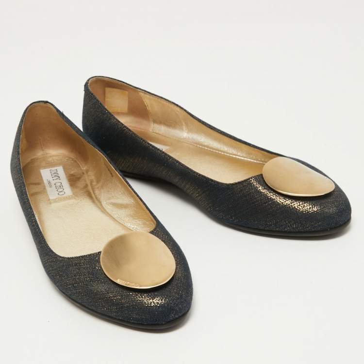 Pre Owned Jimmy Choo Navy Blue Canvas Ballet Flats Size 38.5