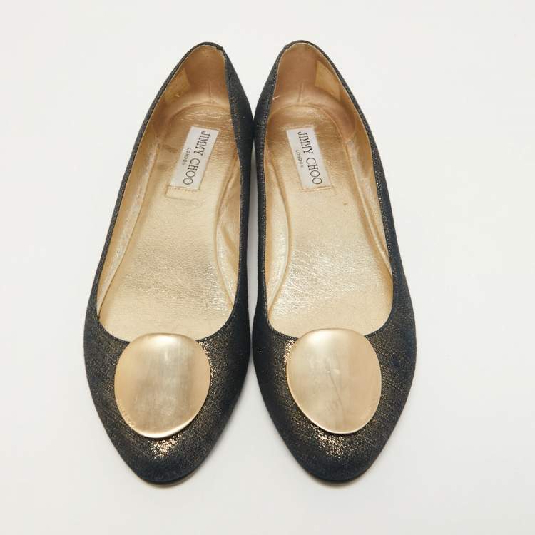 Pre Owned Jimmy Choo Navy Blue Canvas Ballet Flats Size 38.5