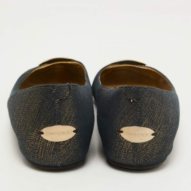Pre Owned Jimmy Choo Navy Blue Canvas Ballet Flats Size 38.5