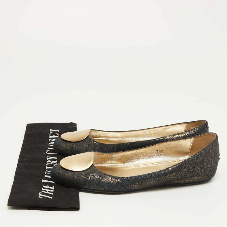 Pre Owned Jimmy Choo Navy Blue Canvas Ballet Flats Size 38.5