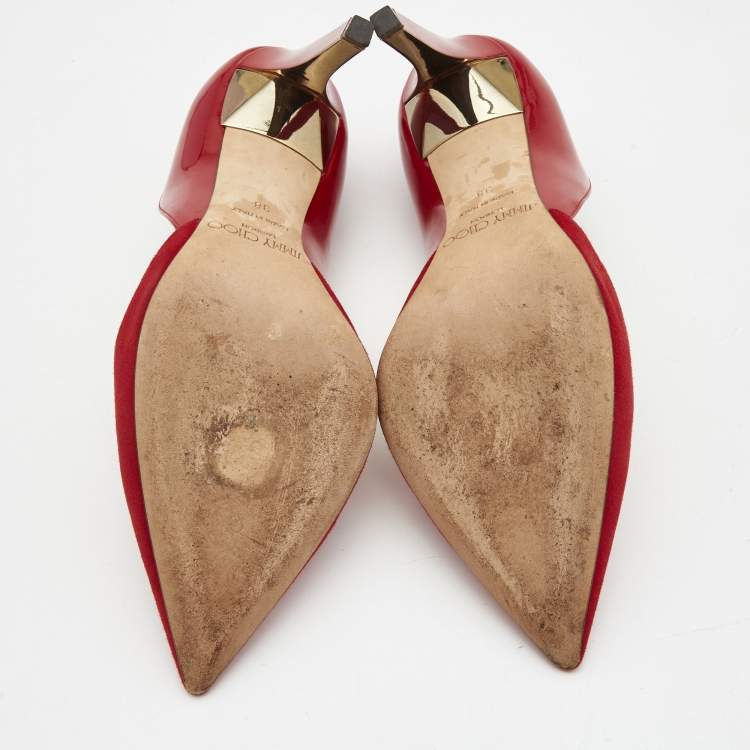 مملوكة مسبقًا Jimmy Choo Red Suede and Patent Leather Darylin Pumps Size 38