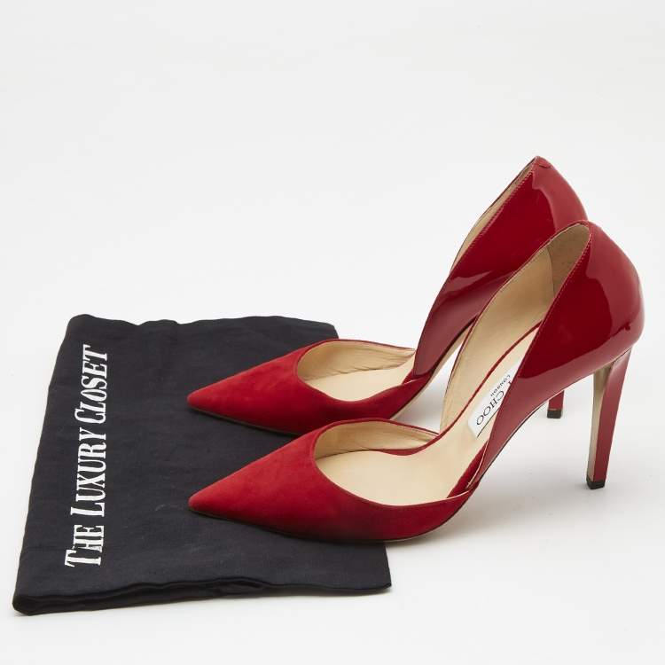 مملوكة مسبقًا Jimmy Choo Red Suede and Patent Leather Darylin Pumps Size 38