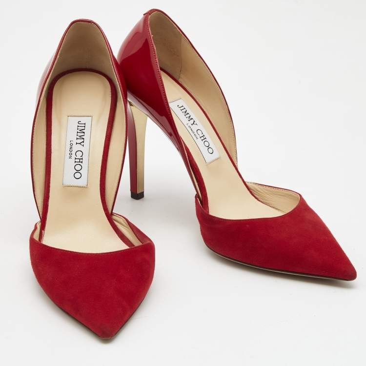مملوكة مسبقًا Jimmy Choo Red Suede and Patent Leather Darylin Pumps Size 38