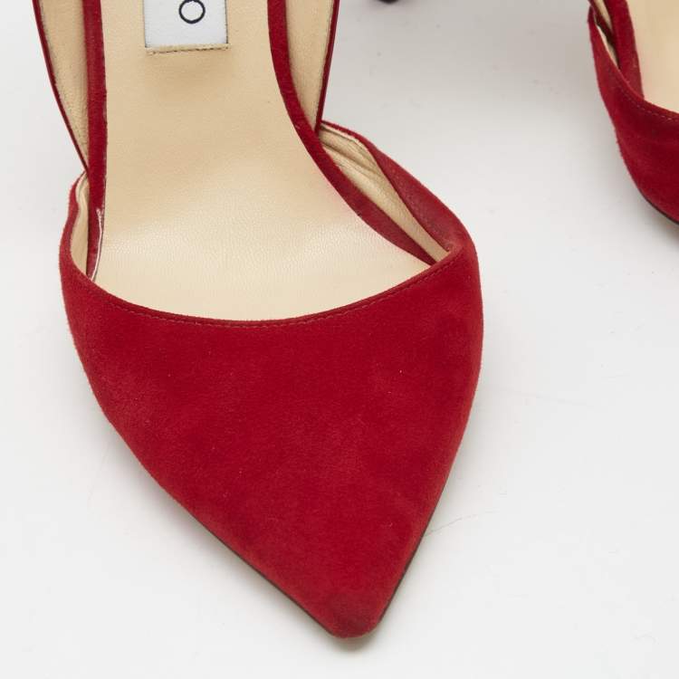 مملوكة مسبقًا Jimmy Choo Red Suede and Patent Leather Darylin Pumps Size 38