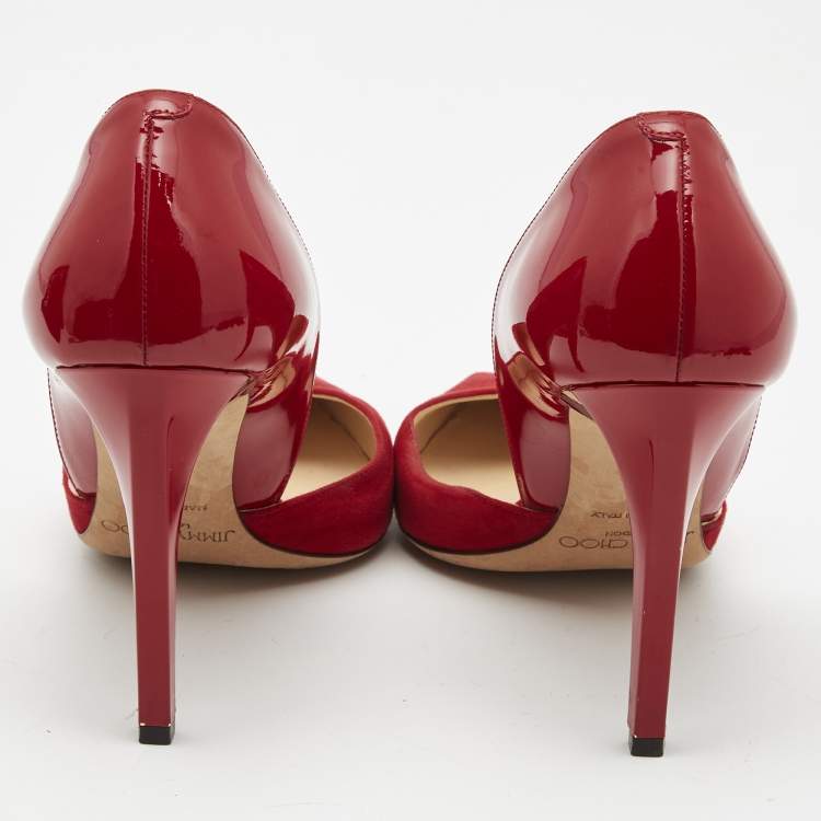 مملوكة مسبقًا Jimmy Choo Red Suede and Patent Leather Darylin Pumps Size 38