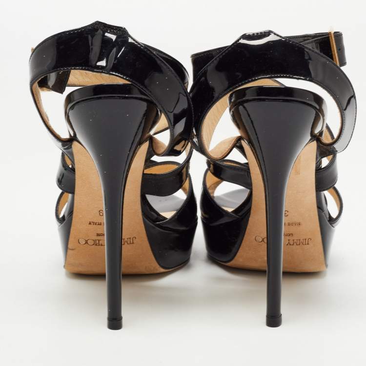 Pre Owned Jimmy Choo Black Patent Leather Vamp Platform Sandals Size 39