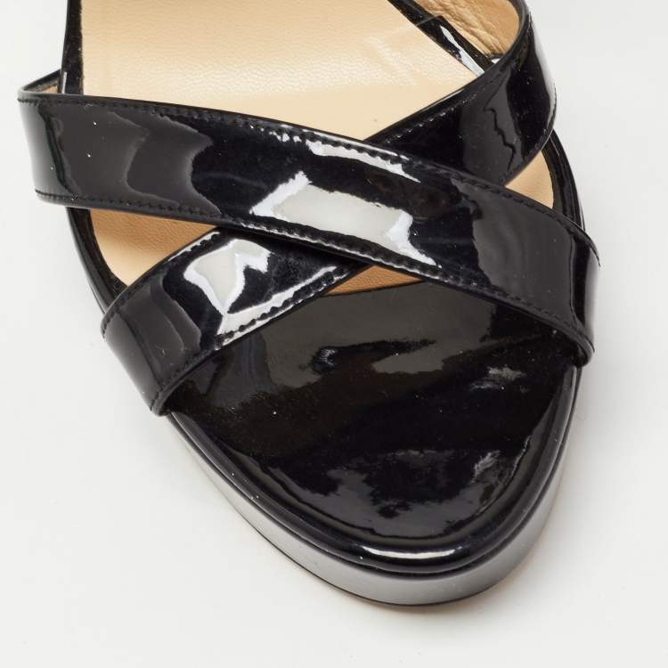 Pre Owned Jimmy Choo Black Patent Leather Vamp Platform Sandals Size 39