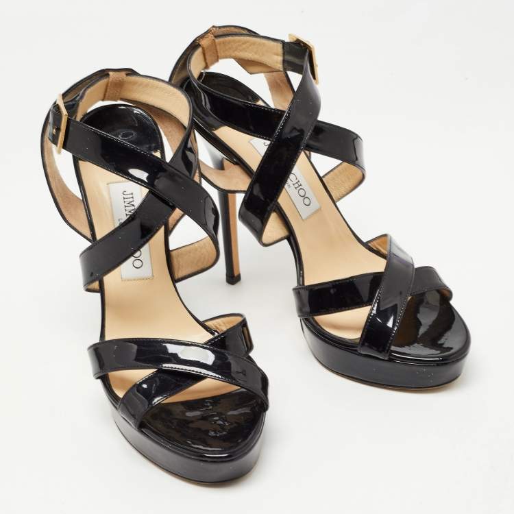 Pre Owned Jimmy Choo Black Patent Leather Vamp Platform Sandals Size 39