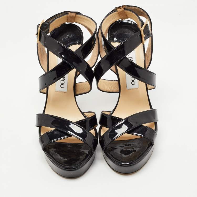 Pre Owned Jimmy Choo Black Patent Leather Vamp Platform Sandals Size 39