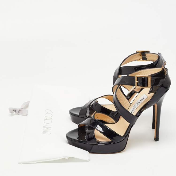 Pre Owned Jimmy Choo Black Patent Leather Vamp Platform Sandals Size 39