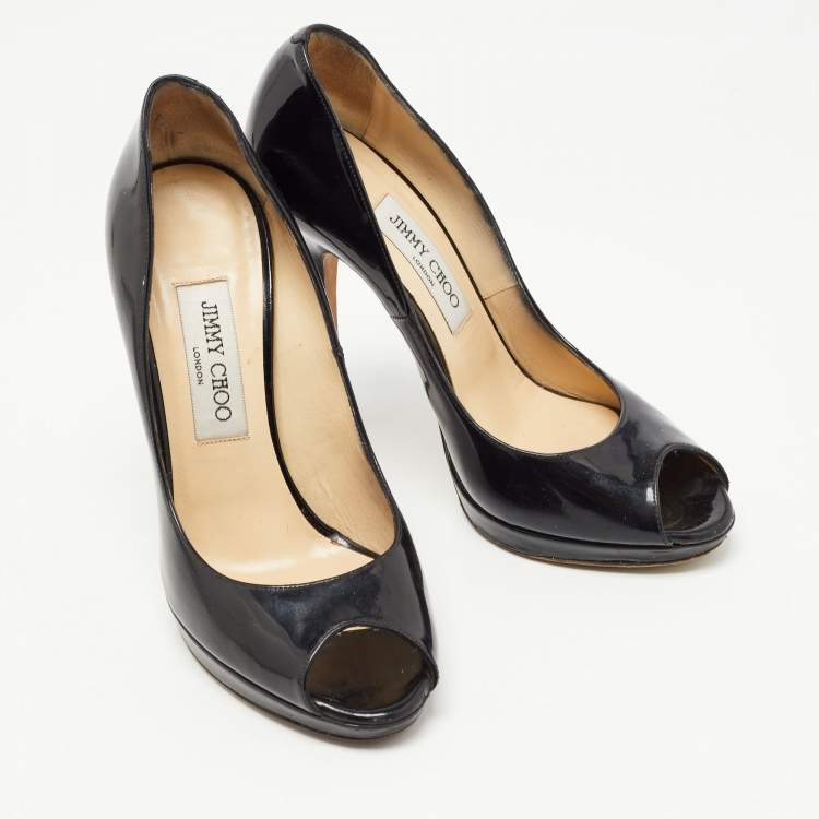 Pre Owned Jimmy Choo Black Patent Leather Luna Pumps Size 38