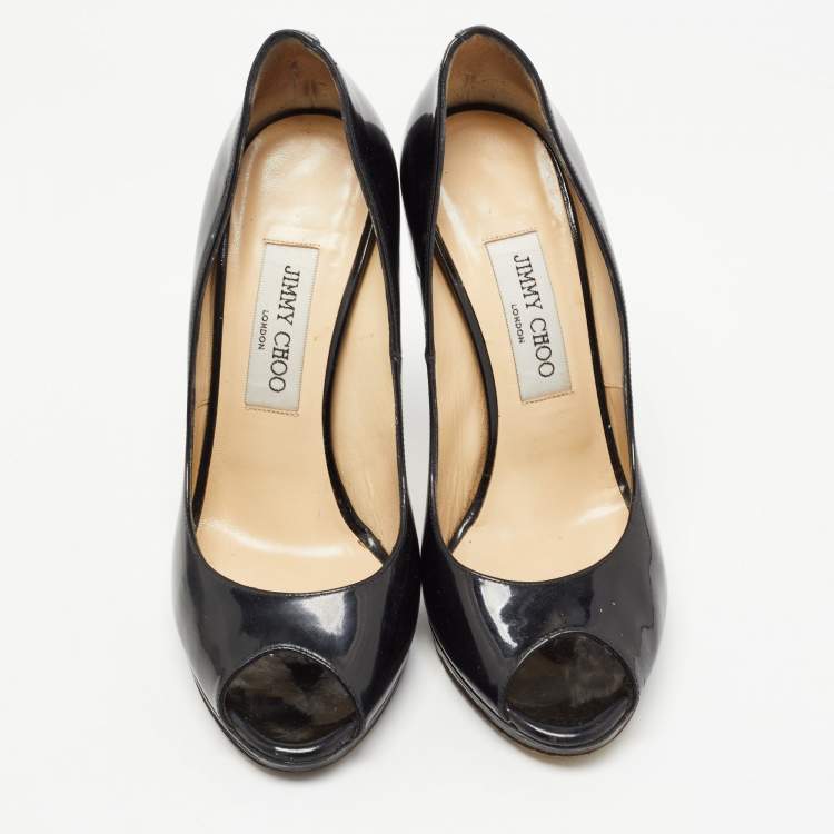 Pre Owned Jimmy Choo Black Patent Leather Luna Pumps Size 38