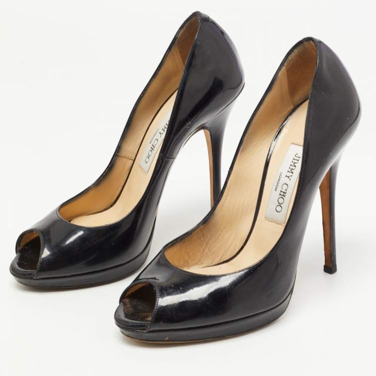 Pre Owned Jimmy Choo Black Patent Leather Luna Pumps Size 38