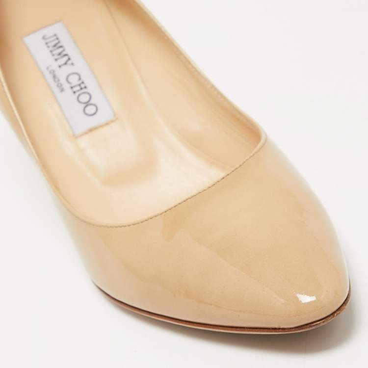 Pre Owned Jimmy Choo Beige Patent Leather Pumps Size 38.5