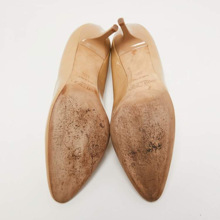 Pre Owned Jimmy Choo Beige Patent Leather Pumps Size 38.5