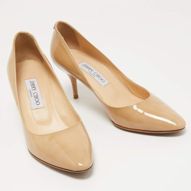 Pre Owned Jimmy Choo Beige Patent Leather Pumps Size 38.5
