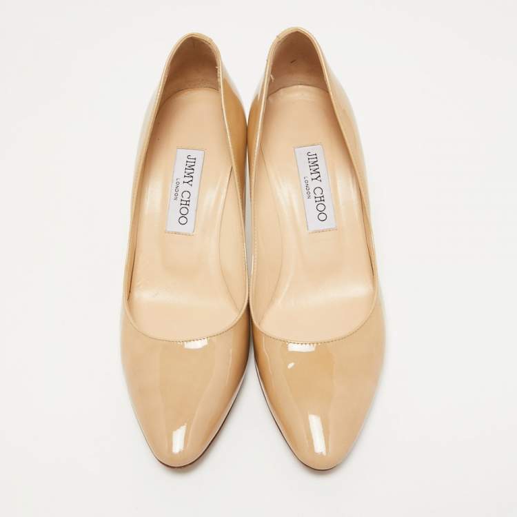 Pre Owned Jimmy Choo Beige Patent Leather Pumps Size 38.5